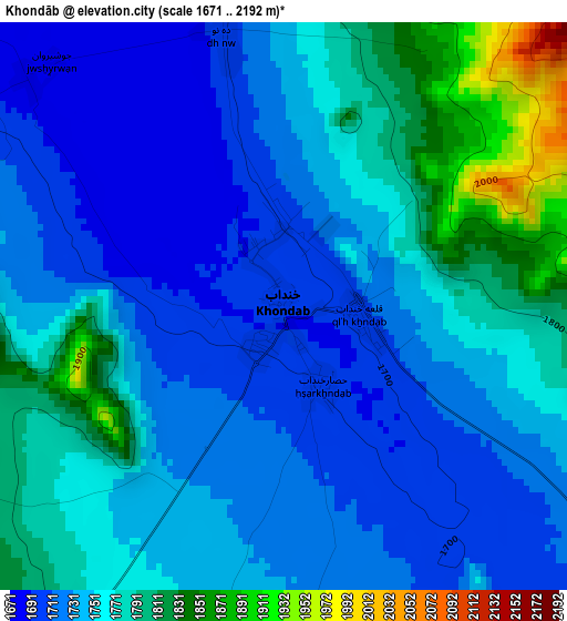 Khondāb elevation map