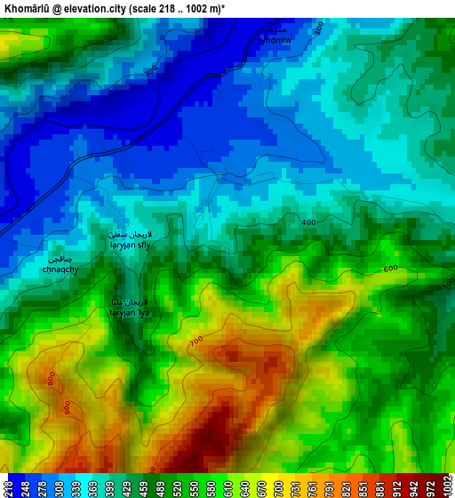 Khomārlū elevation map