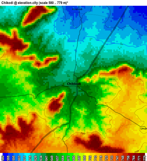 Chikodi elevation map