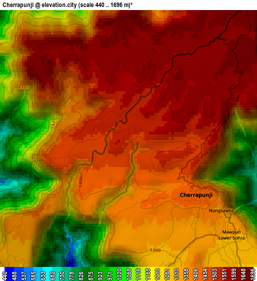 Cherrapunji elevation map