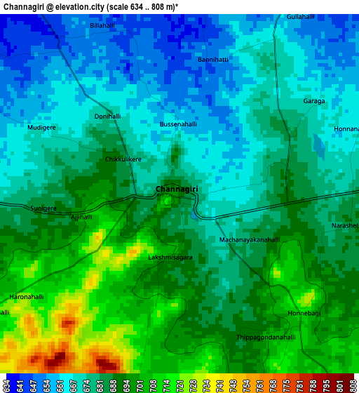 Channagiri elevation map