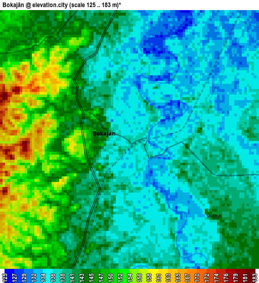 Bokajān elevation map