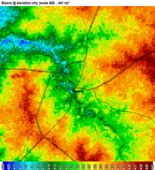 Biaora elevation map