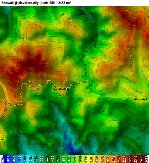 Bhowali elevation map