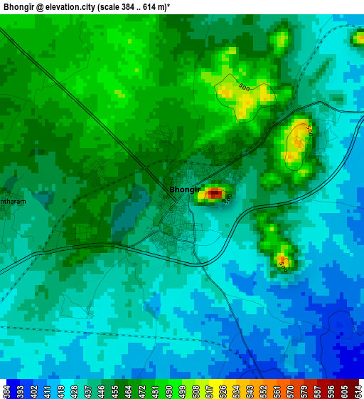 Bhongīr elevation map