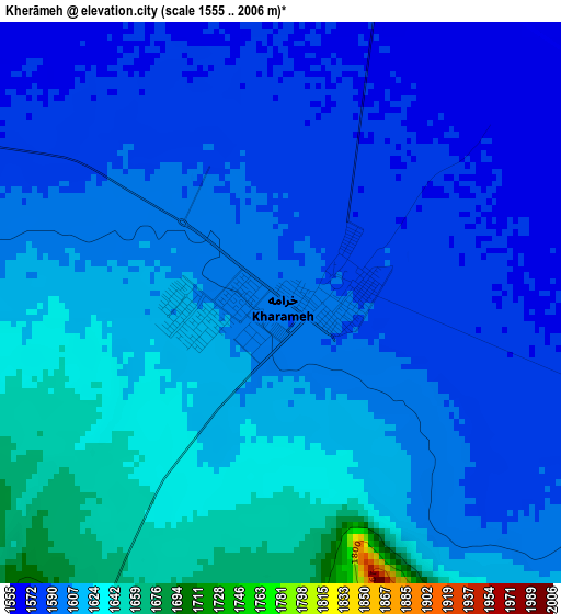 Kherāmeh elevation map