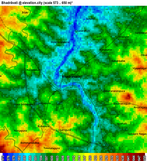 Bhadrāvati elevation map