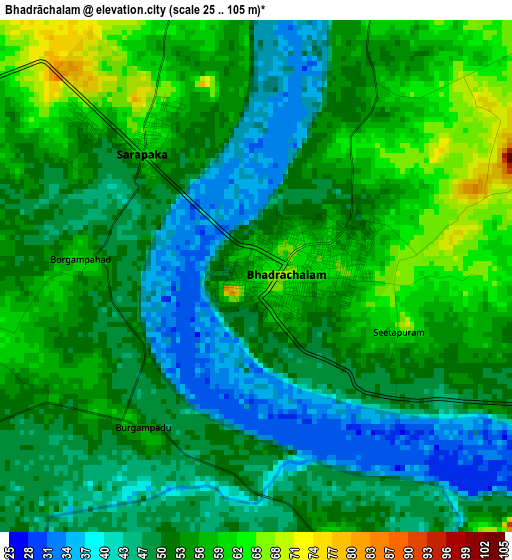 Bhadrāchalam elevation map