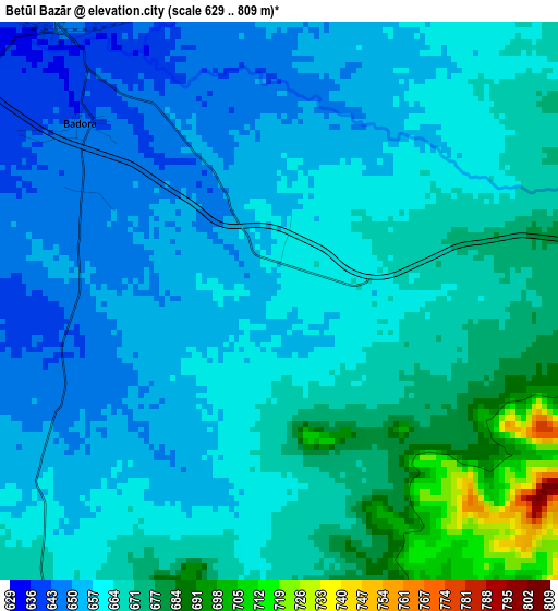 Betūl Bazār elevation map