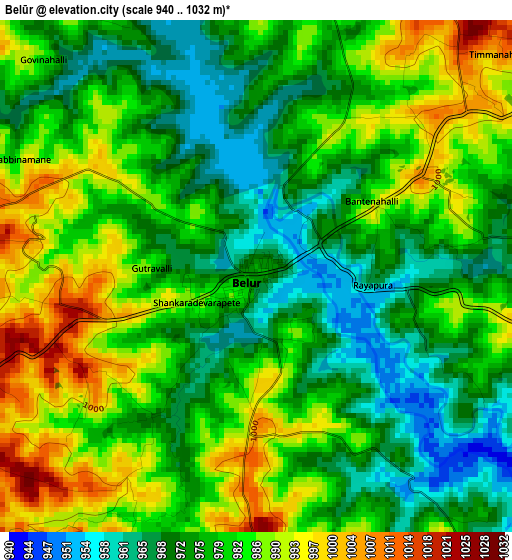 Belūr elevation map