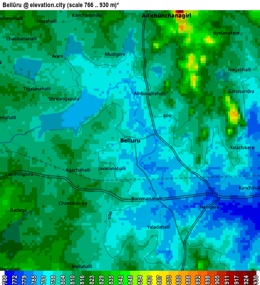 Bellūru elevation map