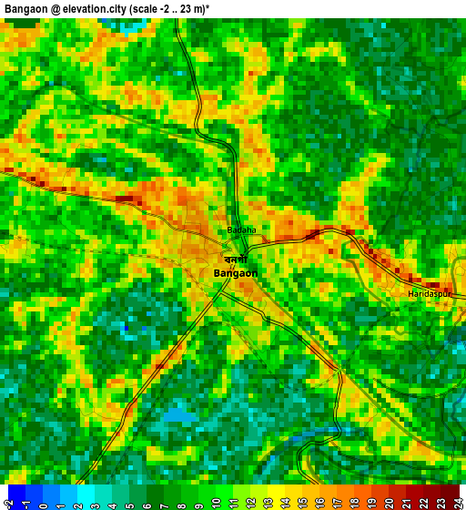 Bangaon elevation map