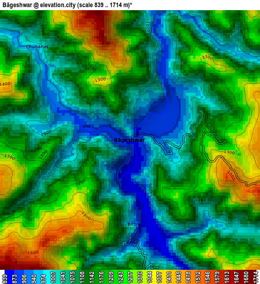 Bāgeshwar elevation map