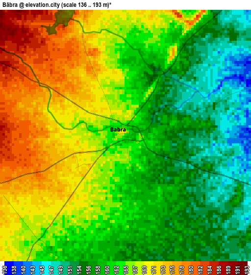 Bābra elevation map