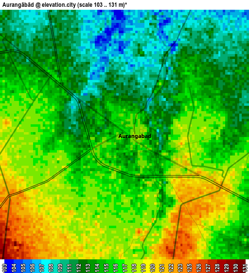 Aurangābād elevation map