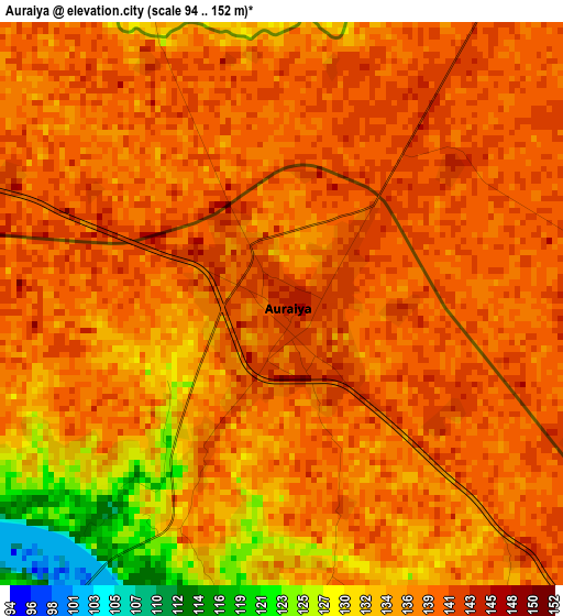 Auraiya elevation map