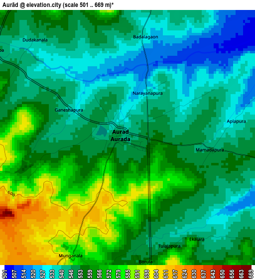 Aurād elevation map
