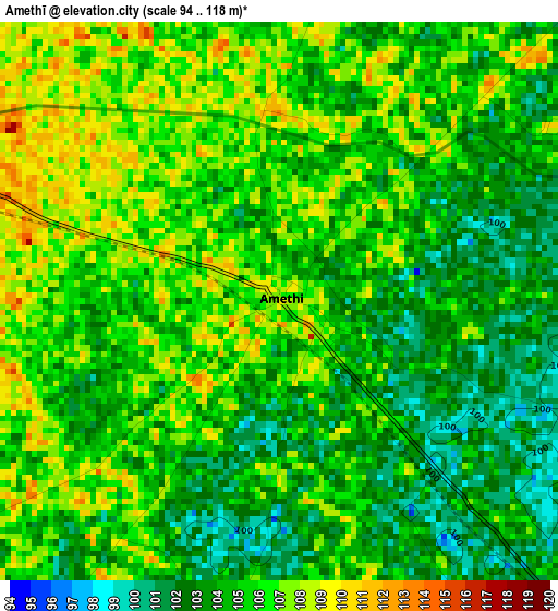 Amethī elevation map