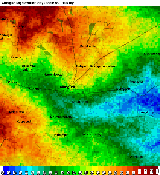 Ālangudi elevation map