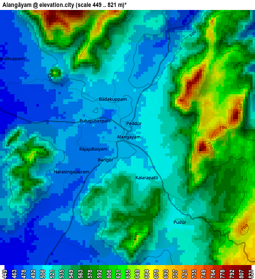 Alangāyam elevation map