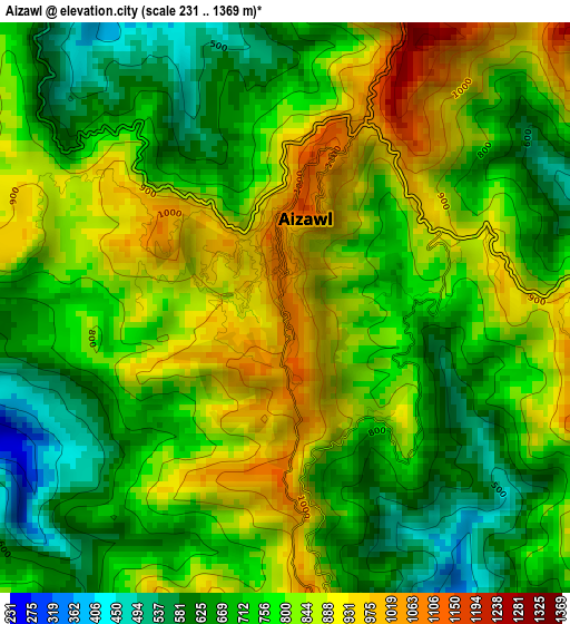 Aizawl elevation map