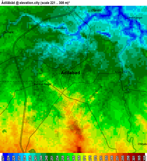 Ādilābād elevation map