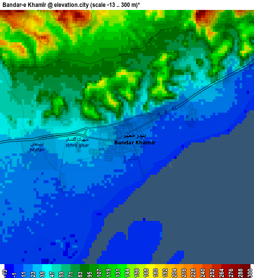 Bandar-e Khamīr elevation map