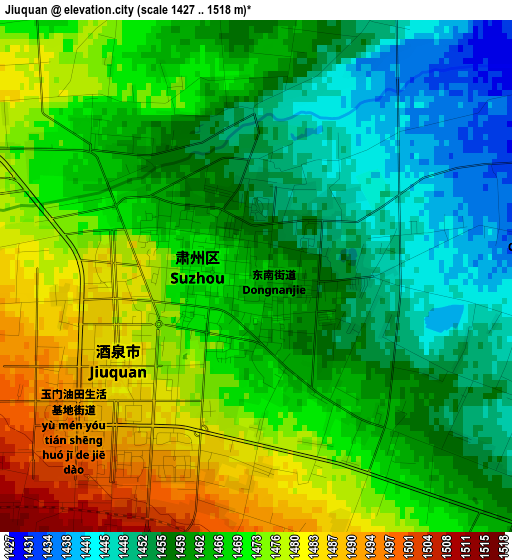 Jiuquan elevation map