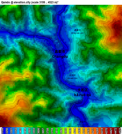 Qamdo elevation map