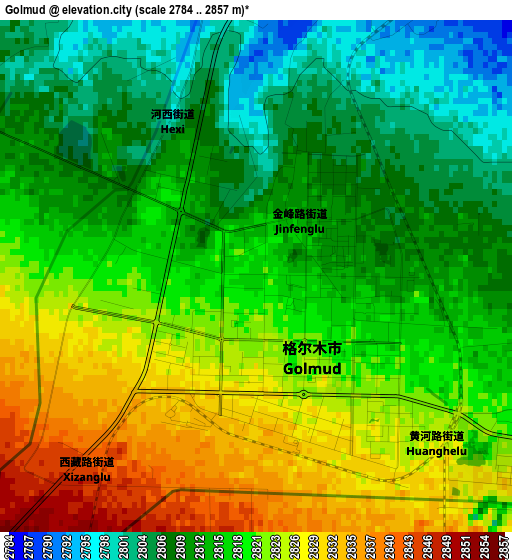 Golmud elevation map