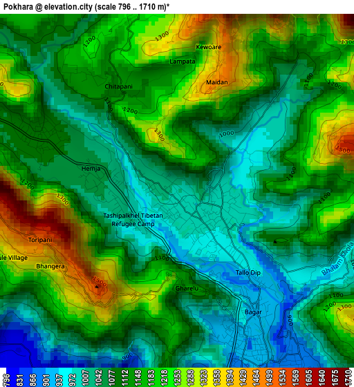 Pokhara elevation map