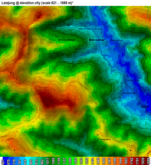 Lamjung elevation map