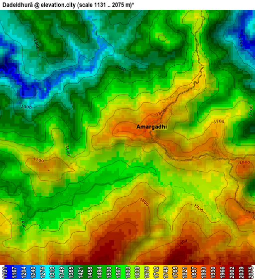Dadeldhurā elevation map
