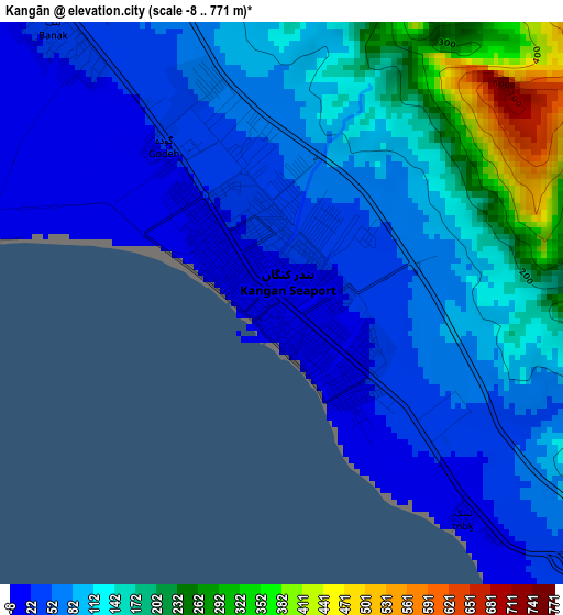 Kangān elevation map