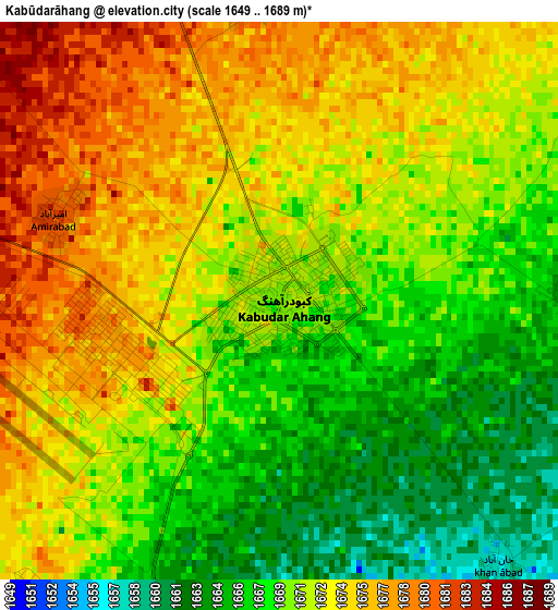 Kabūdarāhang elevation map