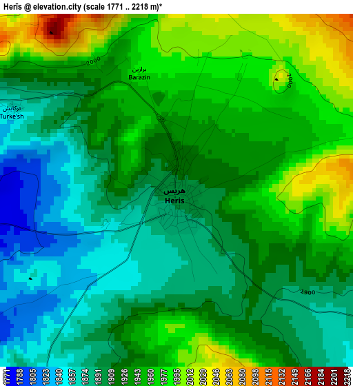 Herīs elevation map