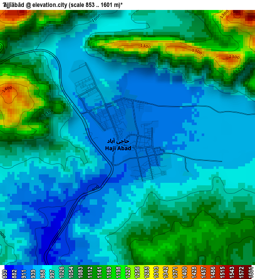 Ḩājjīābād elevation map