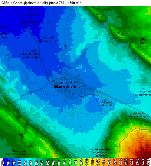 Gīlān-e Gharb elevation map
