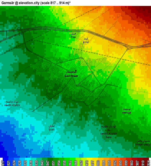 Garmsār elevation map