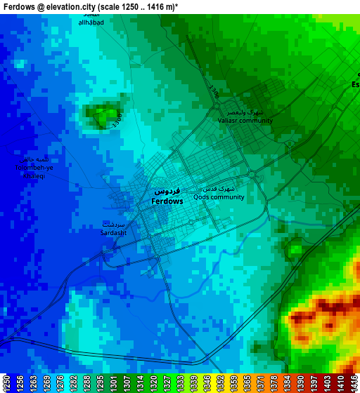 Ferdows elevation map