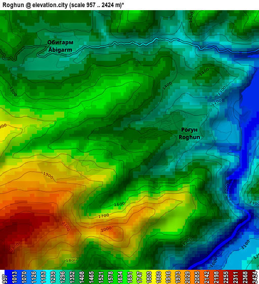 Roghun elevation map