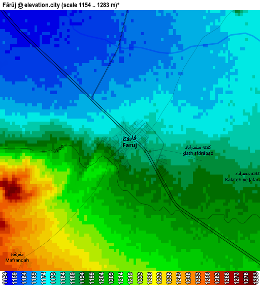 Fārūj elevation map