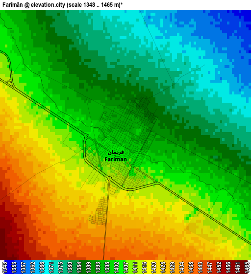 Farīmān elevation map