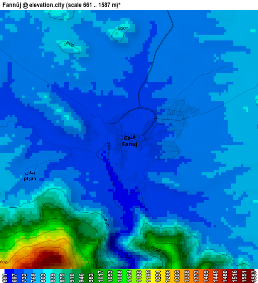 Fannūj elevation map