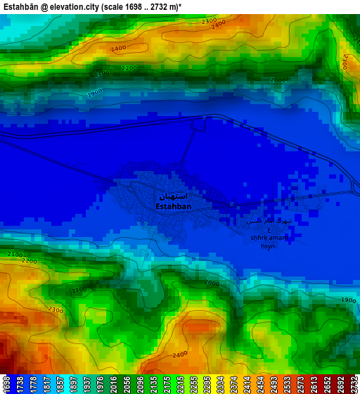 Estahbān elevation map