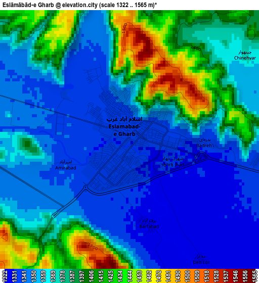 Eslāmābād-e Gharb elevation map