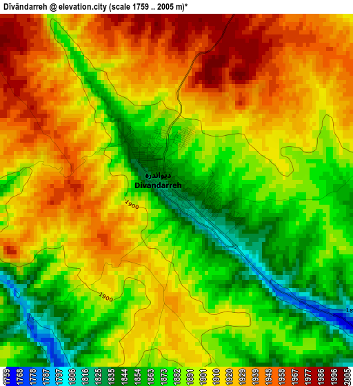 Dīvāndarreh elevation map