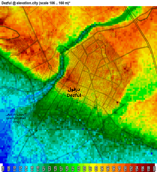 Dezful elevation map