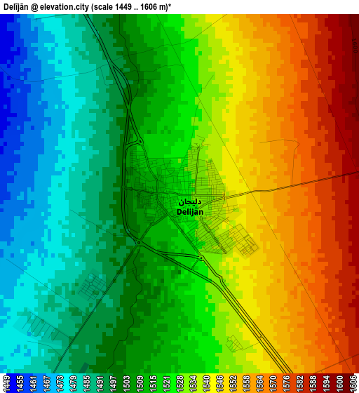 Delījān elevation map