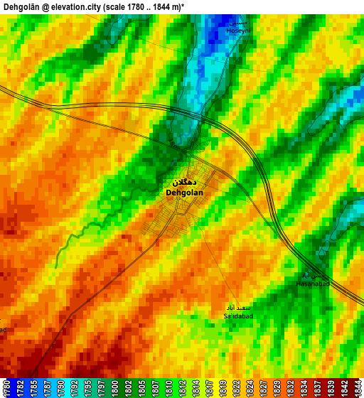 Dehgolān elevation map